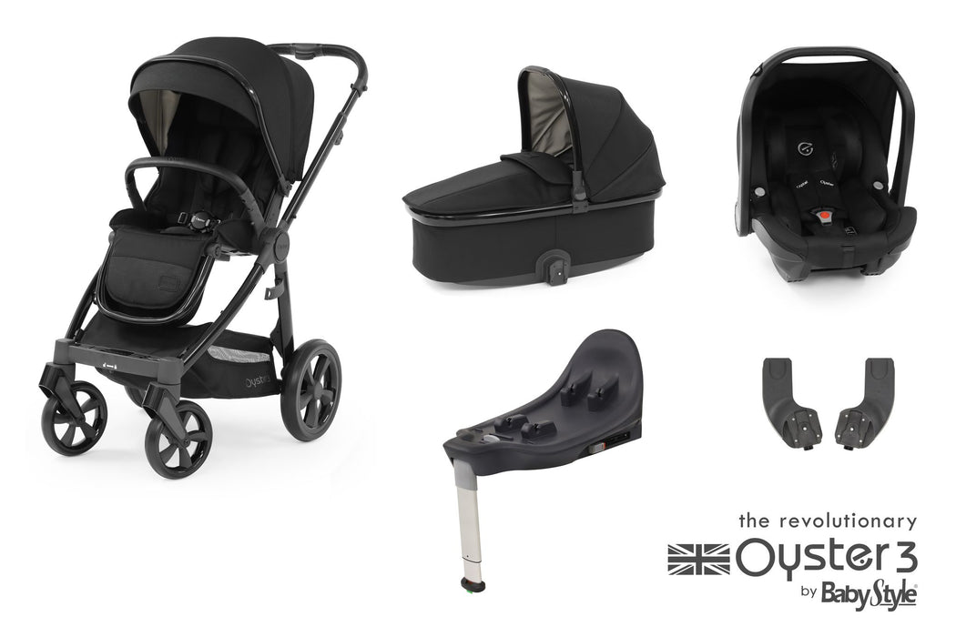 BabyStyle Oyster 3 Essential Bundle with Capsule i-Size Car Seat & Oyster Duofix Base - Pixel on Gloss Black Chassis - Delivery Late June