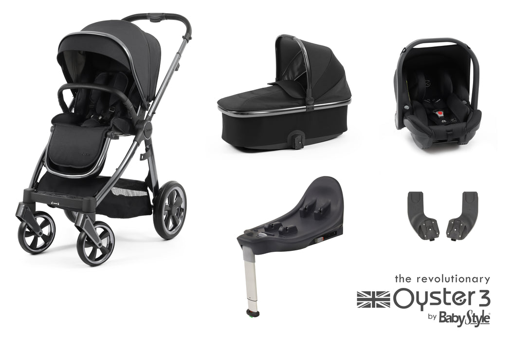 BabyStyle Oyster 3 Essential Bundle with Capsule i-Size Car Seat & Oyster Duofix Base - Carbonite - Delivery Late May