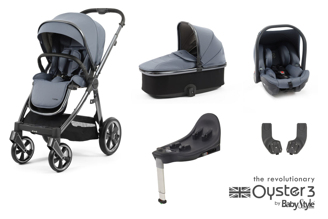 BabyStyle Oyster 3 Essential Bundle with Capsule i-Size Car Seat & Oyster Duofix Base - Dream Blue - Delivery Late May