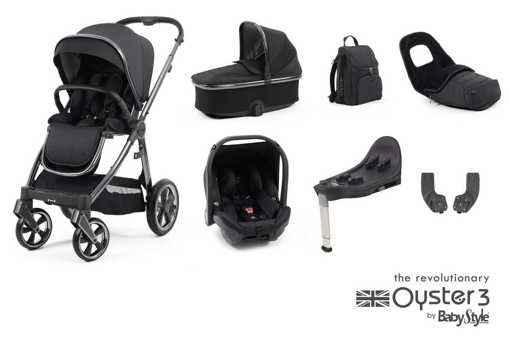 BabyStyle Oyster 3 Luxury Bundle with Capsule i-Size Car Seat & Oyster Duofix Base - Carbonite - Delivery Late May
