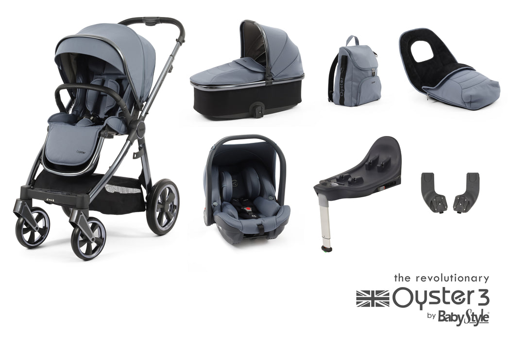 BabyStyle Oyster 3 Luxury Bundle with Capsule i-Size Car Seat & Oyster Duofix Base - Dream Blue - Delivery Late June