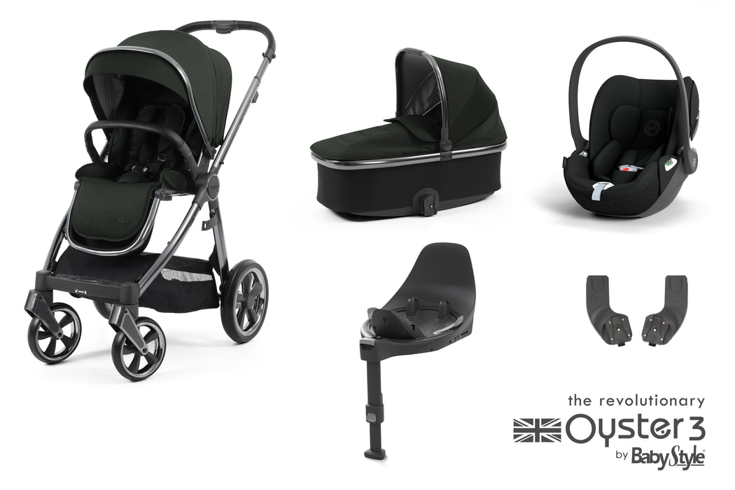 BabyStyle Oyster 3 Essential Bundle with Cybex Cloud T Car Seat & Rotating Base - Black Olive - Delivery Late August