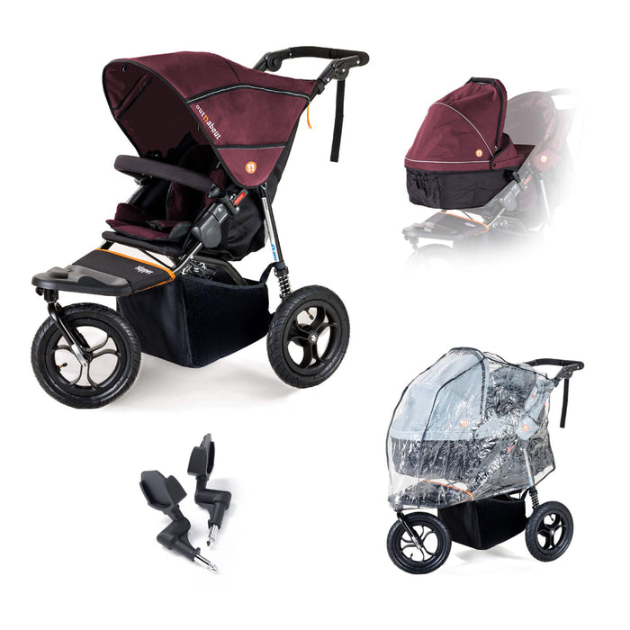 Out n About Single Nipper V5 New Parent Starter Bundle - Brambleberry Red - Delivery Late April