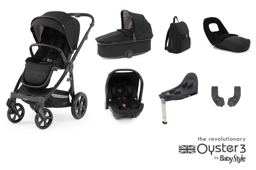 BabyStyle Oyster 3 Luxury Bundle with Capsule i-Size Car Seat & Oyster Duofix Base - Pixel on Gloss Black Chassis - Delivery Late June