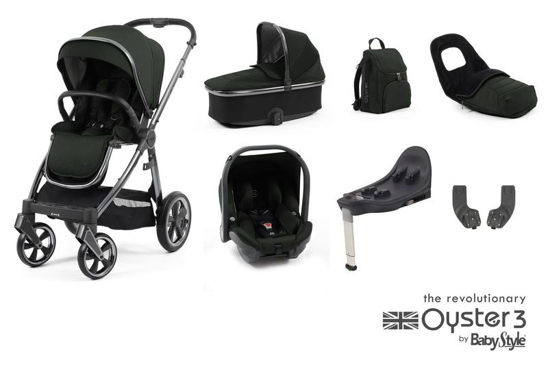 BabyStyle Oyster 3 Luxury Bundle with Capsule i-Size Car Seat & Oyster Duofix Base - Black Olive - Delivery Late May