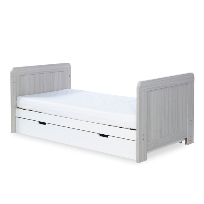 Ickle Bubba Pembrey Cot Bed & Under Drawer - Ash Grey & White