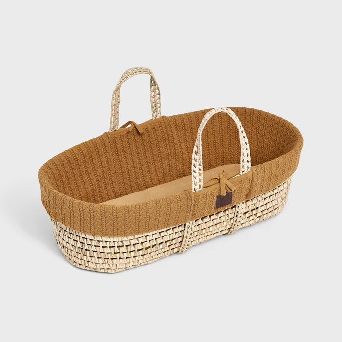 The Little Green Sheep Natural Knitted Moses Basket & Mattress - Honey - Delivery 1-2 weeks