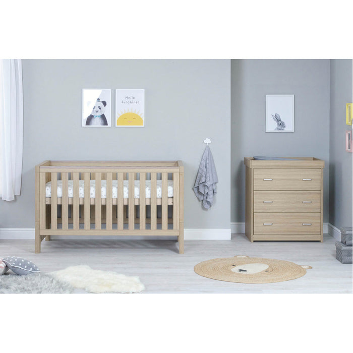Babymore Luno 2 piece Cot Bed with Underdrawer & Changing Unit - Oak