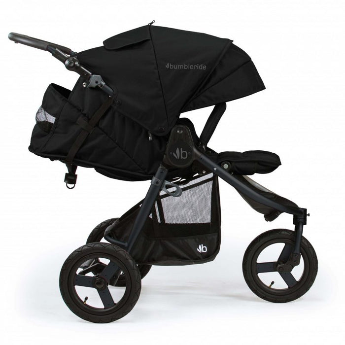 Bumbleride Indie Bundle - Matte Black pushchair, carrycot and rain cover, car seat adapters