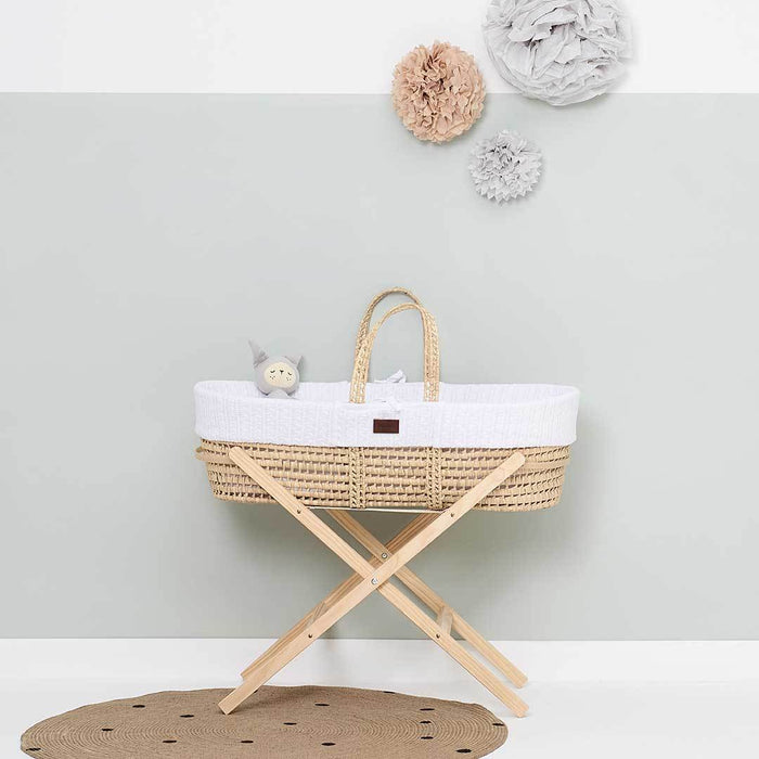 The Little Green Sheep Natural Knitted Moses Basket & Mattress - White - Delivery 1-2 weeks