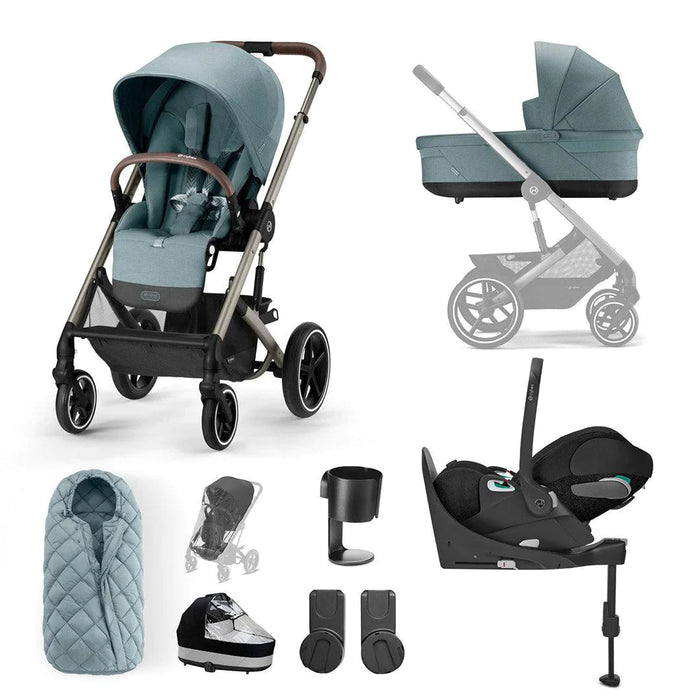 Cybex Balios S Lux Bundle with Cloud T Swivel Car Seat & Base - Sky Blue/Taupe Frame - Delivery Early July