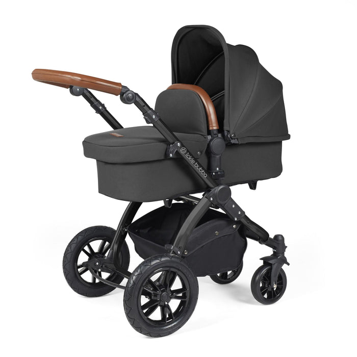 Ickle Bubba Stomp Luxe i-Size Travel System with Stratus Car Seat & Base - Charcoal Grey Black
