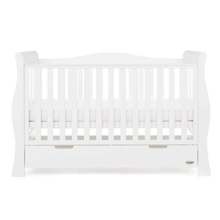 Obaby Stamford Luxe Sleigh Cot Bed - White - Delivery Late April