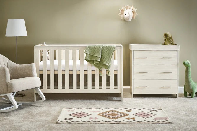 Obaby Nika 2 Piece Room Set with Cot Bed & Changing Unit - Oatmeal