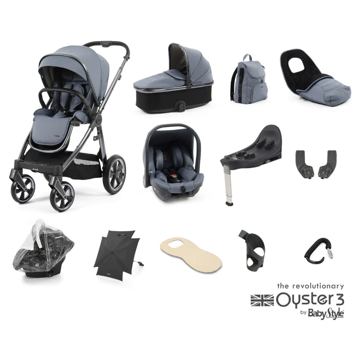 BabyStyle Oyster 3 Ultimate Bundle with Capsule i-Size Car Seat & Oyster Duofix Base - Dream Blue - Delivery Mid June