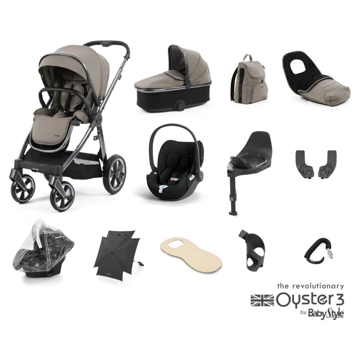 BabyStyle Oyster 3 Ultimate Bundle with Cybex Cloud T Car Seat & Rotating Base - Stone - Delivery Late July