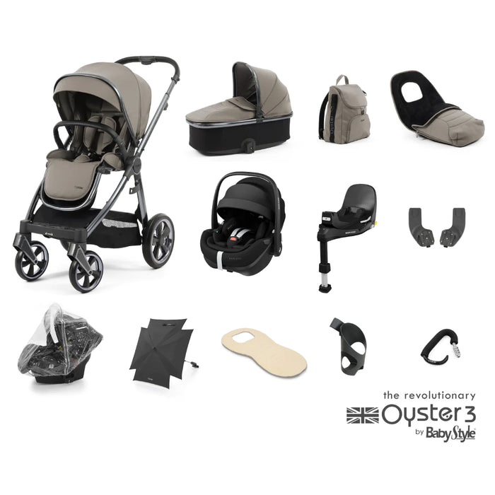 BabyStyle Oyster 3 Ultimate Bundle with Maxi Cosi Pebble 360 Pro Car Seat & Base - Stone