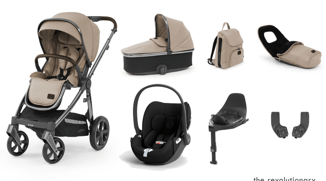 BabyStyle Oyster 3 Essential Bundle with Cybex Cloud T Car Seat Black & Rotating Base - Butterscotch - Delivery Late August