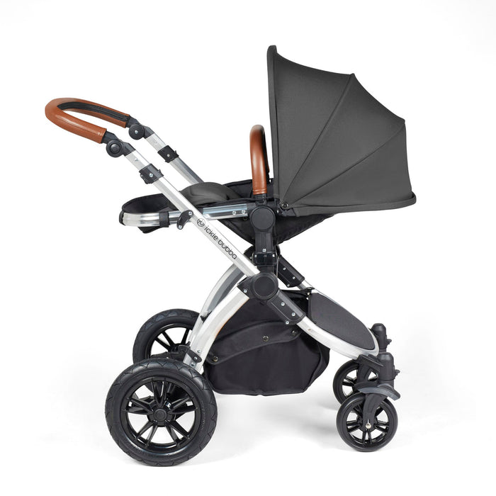 Ickle Bubba Stomp Luxe i-Size Travel System with Stratus Car Seat & Base - Charcoal Grey Silver