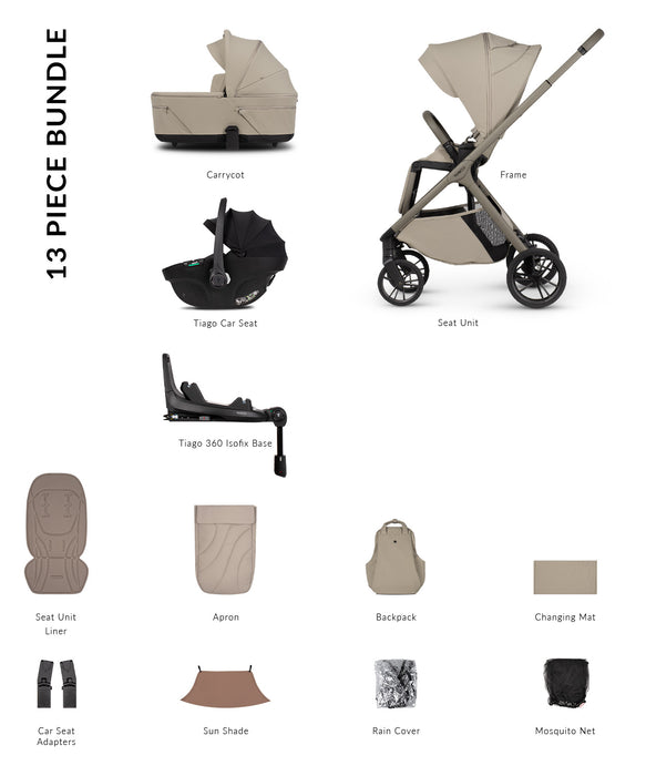 Venicci Tila - Luxury bundle with Tiago Car Seat & Base Black - Latte - Delivery Mid August