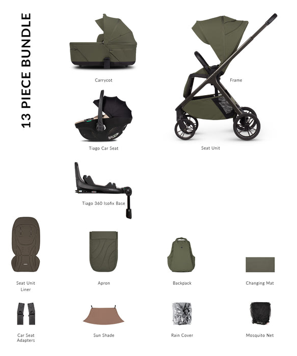 Venicci Tila - Luxury bundle with Tiago Car Seat & Base Black - Olive - Delivery Mid August