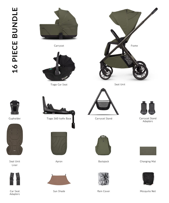 Venicci Tila - Ultimate Bundle with Tiago Car Seat & Base Black - Olive - Delivery Mid August