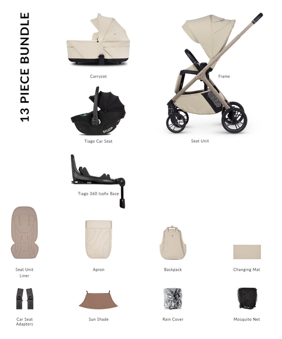 Venicci Tila - Luxury bundle with Tiago Car Seat & Base Black - Sabbia - Delivery Early August