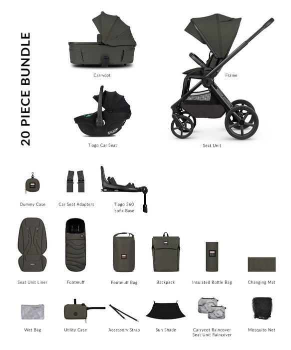 Venicci Upline 3 Hunter Dark Olive - Luxury Bundle Tiago Black Car Seat and Base - Delivery Late September