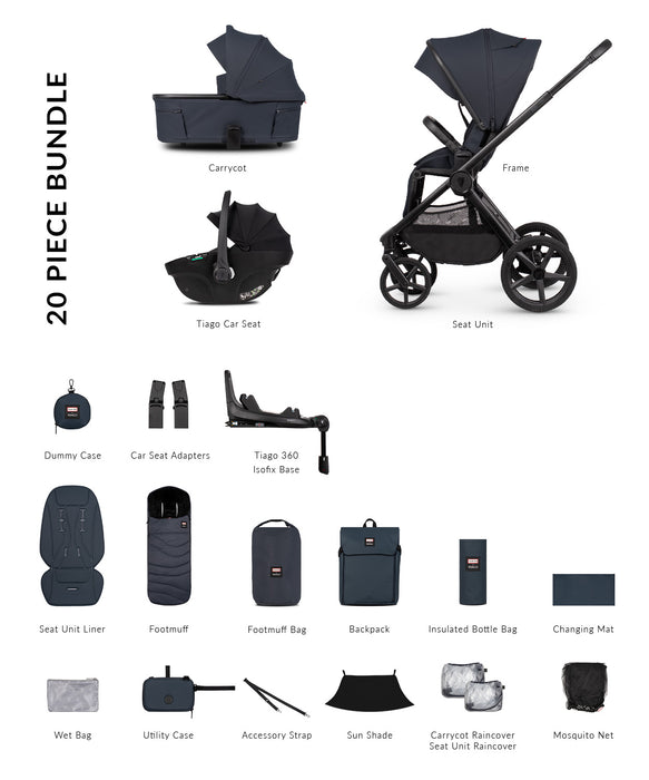 Venicci Upline 3 Hunter Navy - Luxury Bundle Tiago Black Car Seat and Base - Delivery Late September
