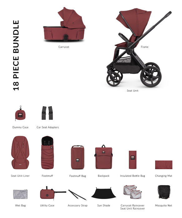 Venicci Upline 3 Hunter Red - Essential Bundle - Delivery Late September