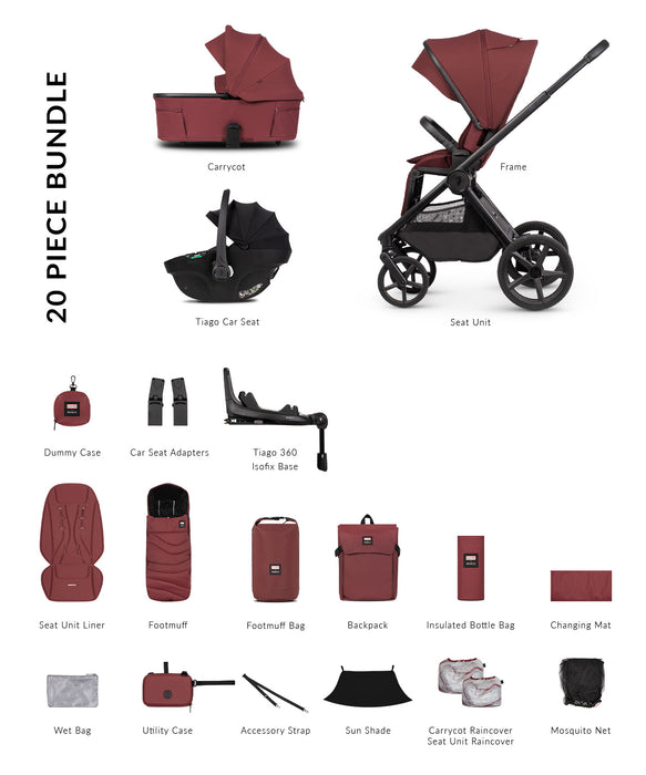 Venicci Upline 3 Hunter Red - Luxury Bundle Black Tiago and Swivel base - Delivery Late September