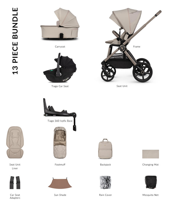 Venicci Upline 3 Pebble - Luxury Bundle Tiago Black - Delivery Early June