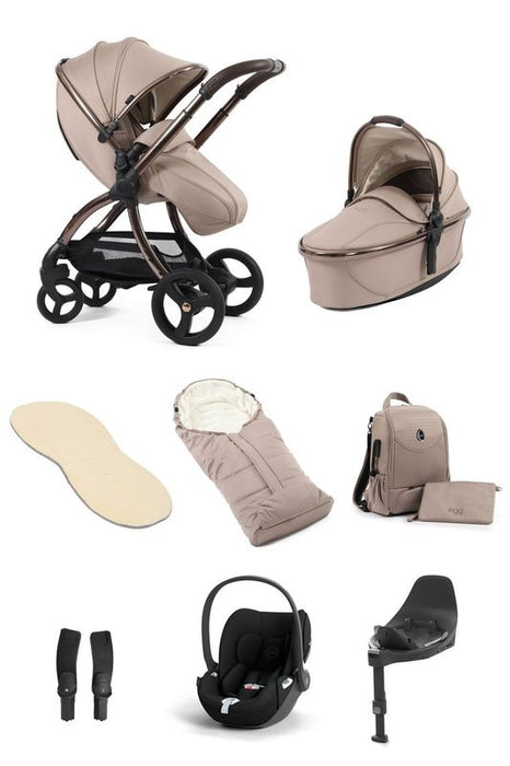 egg3 Houndstooth Almond Bundle Luxury Package with Cybex Cloud T Car Seat & Base - Late August Delivery