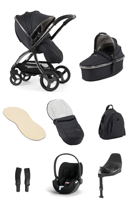 egg3 Carbonite Bundle Luxury Package with Cybex Cloud T Car Seat in Black & Base - Late August Delivery