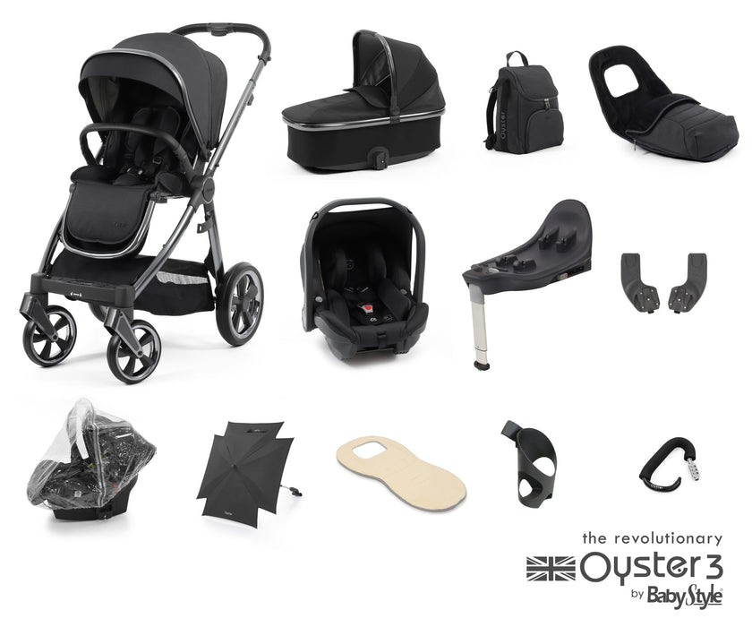 BabyStyle Oyster 3 Ultimate Bundle with Capsule i-Size Car Seat & Oyster Duofix Base - Carbonite - Delivery Mid July