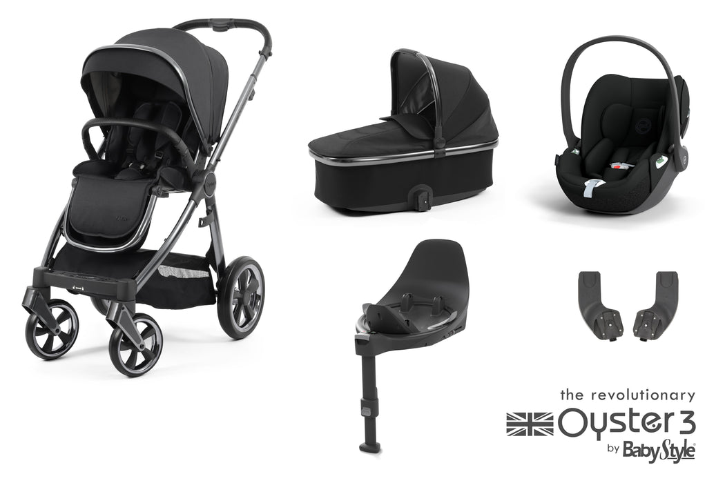 BabyStyle Oyster 3 Essential Bundle with Cybex Cloud T Car Seat & Rotating Base - Carbonite - Delivery Late August