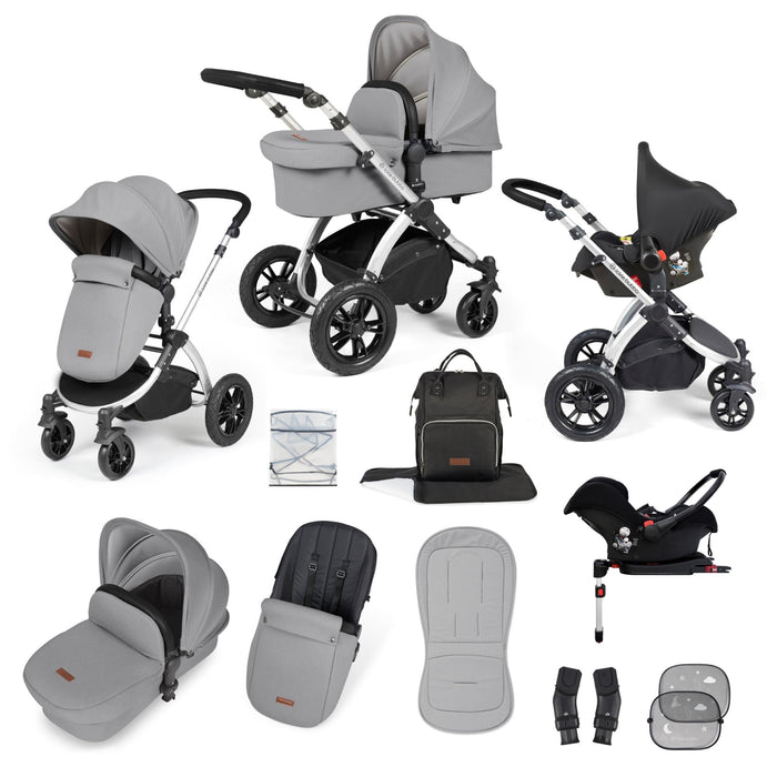 Ickle Bubba Stomp Luxe Travel System with Galaxy Car Seat & Base - Pearl Grey/Silver