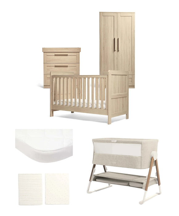 Mamas & Papas Atlas Bundle with Lua Bedside Crib (6 piece) - Light Oak - Delivery Mid October