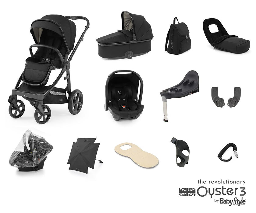 BabyStyle Oyster 3 Ultimate Bundle with Capsule i-Size Car Seat & Oyster Duofix Base - Black Olive - Delivery Mid July