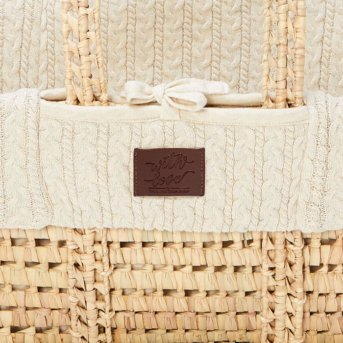 The Little Green Sheep Natural Knitted Moses Basket & Mattress - Linen - Delivery 1-2 weeks