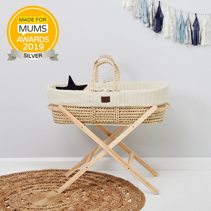 The Little Green Sheep Natural Knitted Moses Basket & Mattress - Linen - Delivery 1-2 weeks