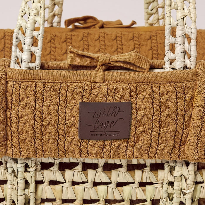 The Little Green Sheep Natural Knitted Moses Basket & Mattress - Honey - Delivery 1-2 weeks