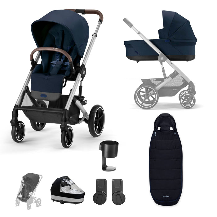Cybex Balios S Lux Bundle with Aton B2 Car Seat & Base - Ocean Blue/Silver Frame - Delivery Early Jan