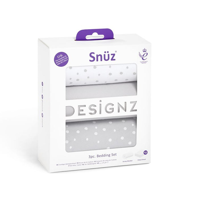 SnuzPod Crib 3 Piece Bedding Set - Grey Spots