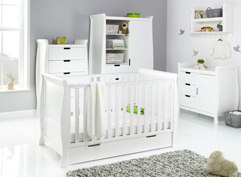 Obaby Stamford Classic Sleigh 4 Piece Room Set - White - Delivery Mid April