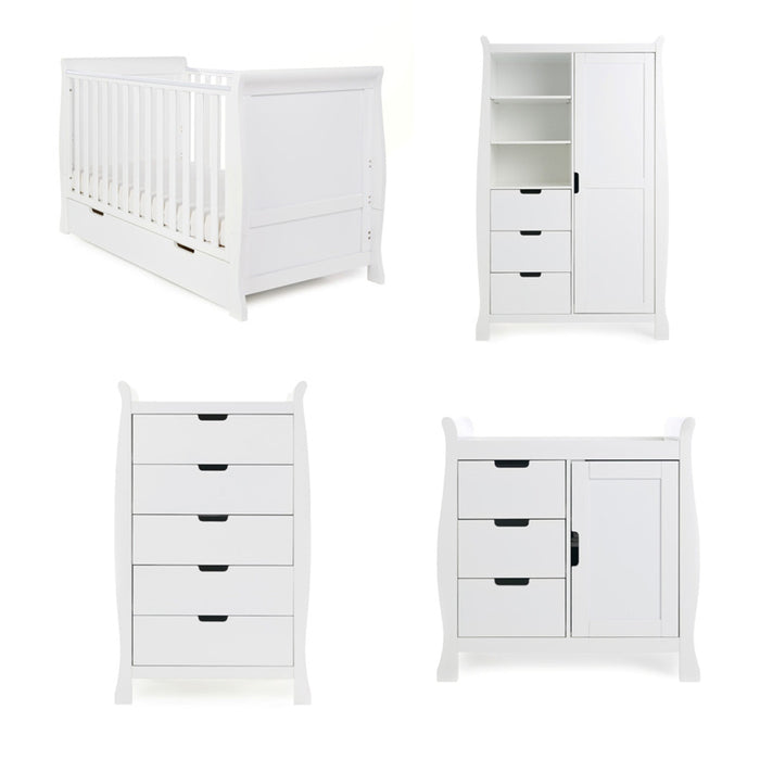 Obaby Stamford Classic Sleigh 4 Piece Room Set - White - Delivery Late April