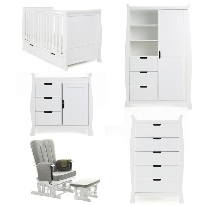 Obaby Stamford Classic Sleigh 5 Piece Room Set - White - Delivery Mid April