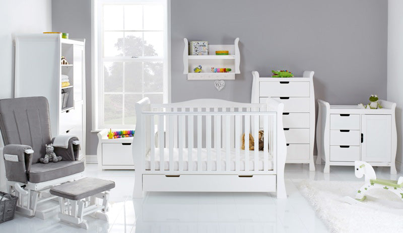 Obaby Stamford Luxe 7 Piece Room Set including Deluxe Glider Chair - White - Delivery Late July
