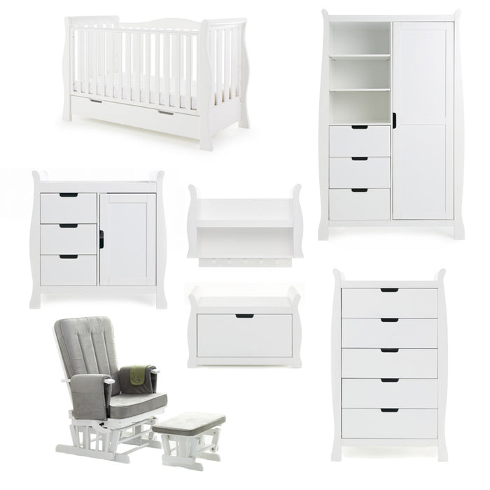 Obaby Stamford Luxe 7 Piece Room Set including Deluxe Glider Chair - White
