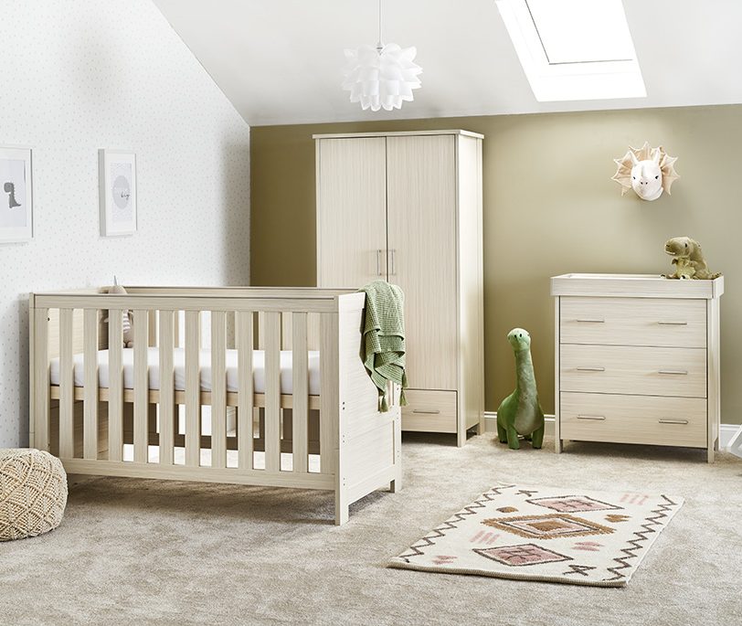 Obaby Nika 3 Piece Room Set with Cot Bed & Changing Unit - Oatmeal